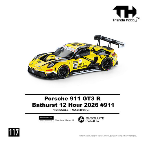 预售TH 1:64 2026 保时捷911 GT3 R Bathurst 12 Hour #117车模