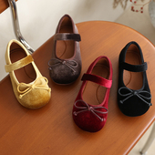 蝴蝶结百搭中小童单鞋 韩国丝绒女童公主鞋 秋冬加绒保暖儿童二棉鞋