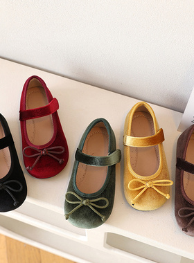 韩版童鞋2025春秋季金丝绒女童公主鞋浅口洋气中小女孩单鞋儿童鞋