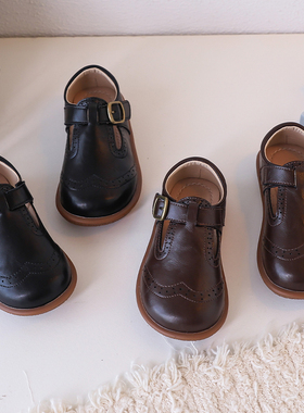 韩版儿童鞋秋冬英伦风男童黑色演出表演小皮鞋真皮软底宝宝公主鞋