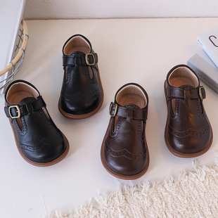 韩版儿童鞋秋冬英伦风男童黑色演出表演小皮鞋真皮软底宝宝公主鞋