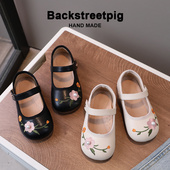 软底国风休闲宝宝鞋 绣花圆头儿童皮鞋 春秋季 女童单鞋 小童公主鞋 潮