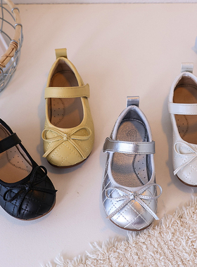 儿童皮鞋蝴蝶结2025春秋季洋气中小女孩单鞋黑色女童表演鞋公主鞋