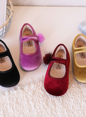 韩版女童公主鞋2025秋冬季丝绒儿童鞋加绒浅口宝宝棉鞋洋气女孩鞋