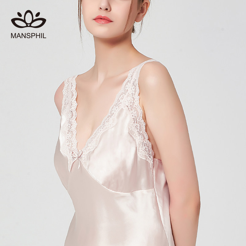 春夏纯欲蕾丝性感真丝吊带睡裙内衣桑蚕丝背心裙家居服睡衣外搭女