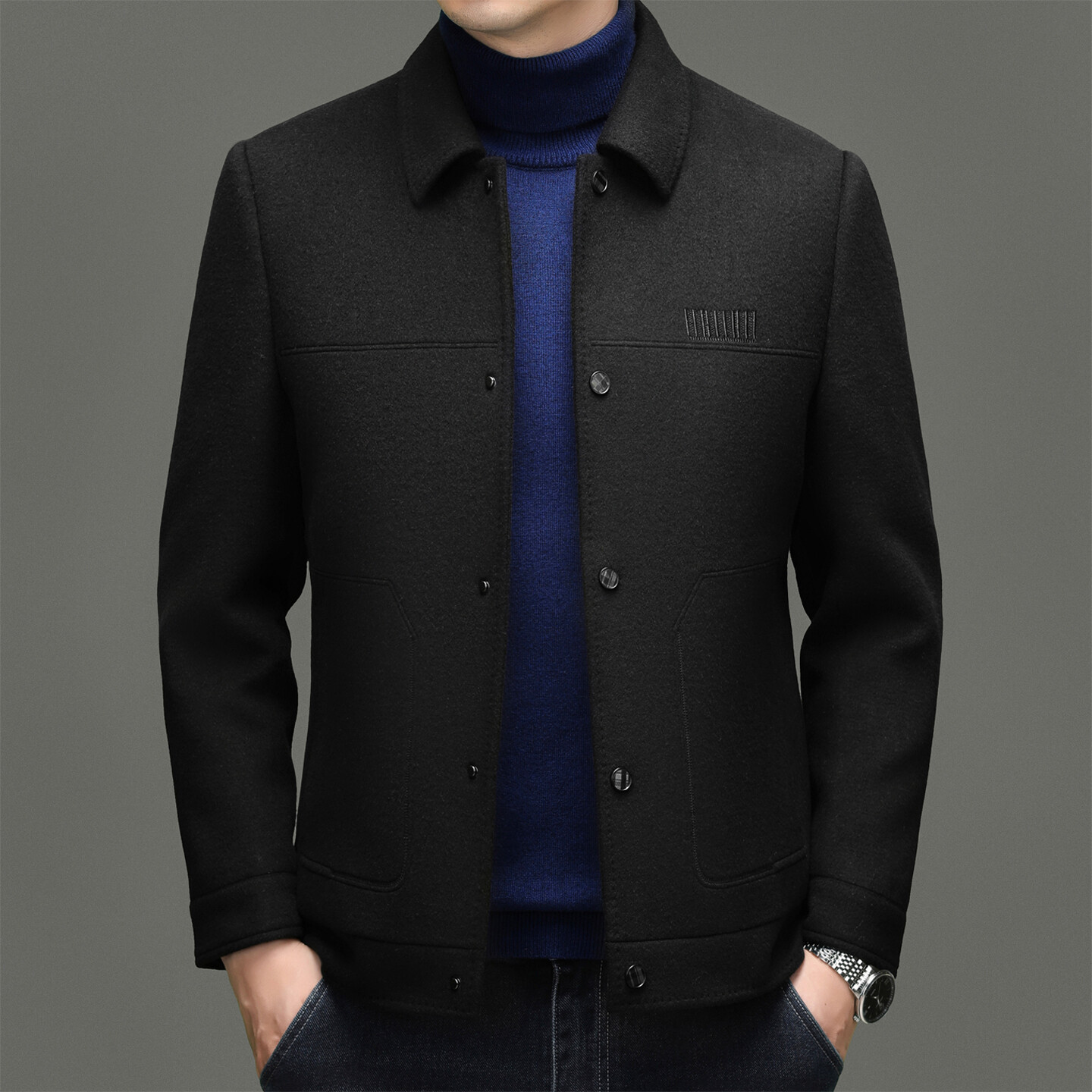 高端双面呢羊毛大衣可脱卸内胆秋冬毛呢外套男
