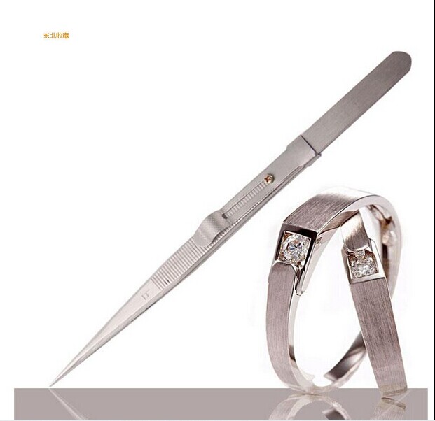 珠宝工具 镊子带锁带槽镊子 防滑钻石尖镊子珠宝镊子弹性不锈钢