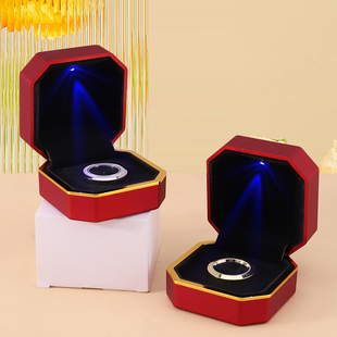 新品LED灯裸石展示盒圆形裸石盒金属宝石盒套装钻石珠宝收纳盒子