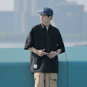 2024夏季大码港风多口袋工装衬衫宽松短袖衬衣外套226-3-p40-6862,男装衬衫,星座226-3