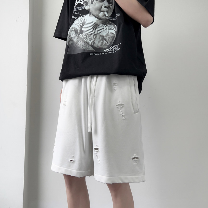 2024夏大码宽松水洗做旧破洞直筒运动休闲短裤226-3-K9988-P55,男装休闲裤,星座226-3