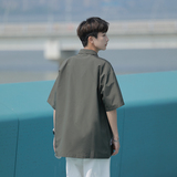 2024夏季大码港风多口袋工装衬衫宽松短袖衬衣外套226-3-p40-6862，男装衬衫，星座226-3