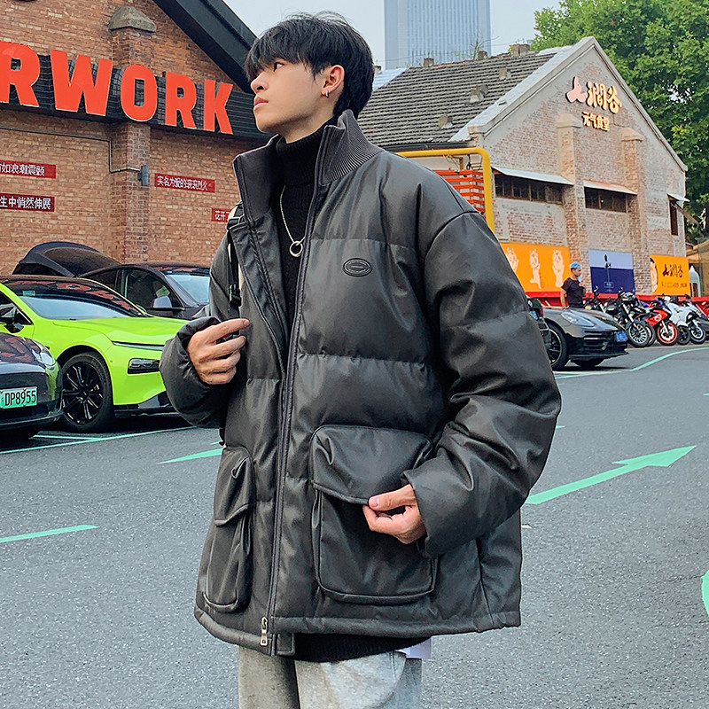 2023新款高品质PU皮棉衣港风罗文立领双口袋外套MY112-P165限238,男装棉衣,星座226-3