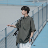 2024夏季大码港风多口袋工装衬衫宽松短袖衬衣外套226-3-p40-6862，男装衬衫，星座226-3