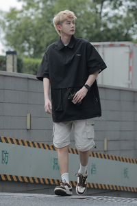 日系Polo衫短袖男潮牌衬衫T恤复古工装oversize半袖6858-P50控75图片