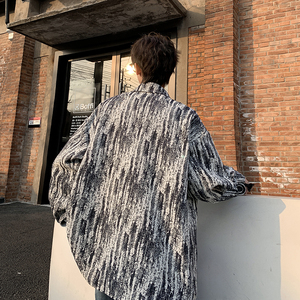 小香风夹克男春秋季美式复古扎染重磅宽松休闲痞帅高级感工装外套图片