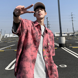 2024潮牌设计感夏季宽松大码短袖格子花衬衫男女226-3-D1116-P60，男装衬衫，星座226-3