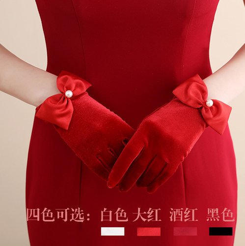 新娘手套大码结婚纱金丝绒配饰