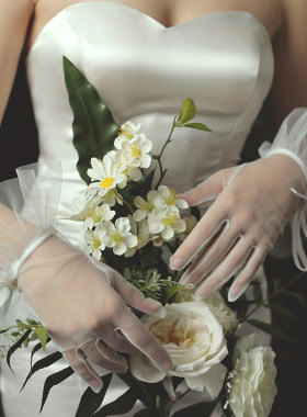 结婚礼服白色女婚纱蕾丝新娘手套