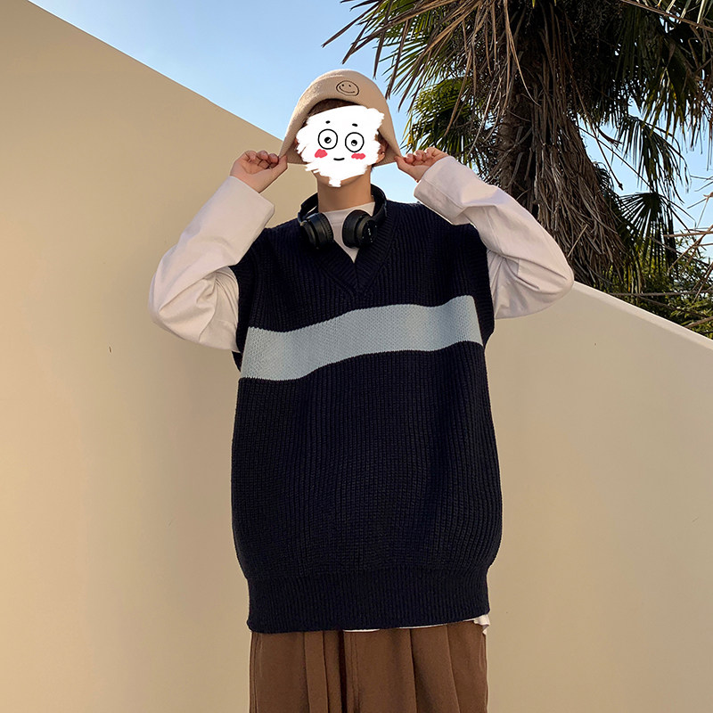 A353-M173-特P35高质量日系复古V领套头背心毛衣休闲男女针织衫,男装背心/马甲,星座1308-1（原A353）