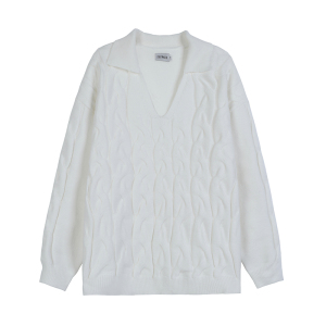 A353-M218-P85 日系翻领套头长袖加厚宽松毛衣休闲男女针织衫黑色图片