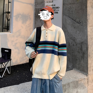 A353-M073-特P55 高质量韩版翻领拼色套头情侣毛衣休闲男女针织衫图片