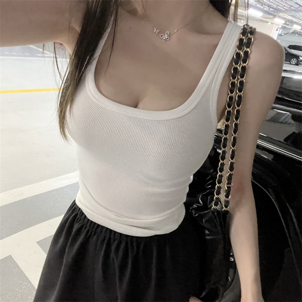 显腰细U领背心背心吊带显身材