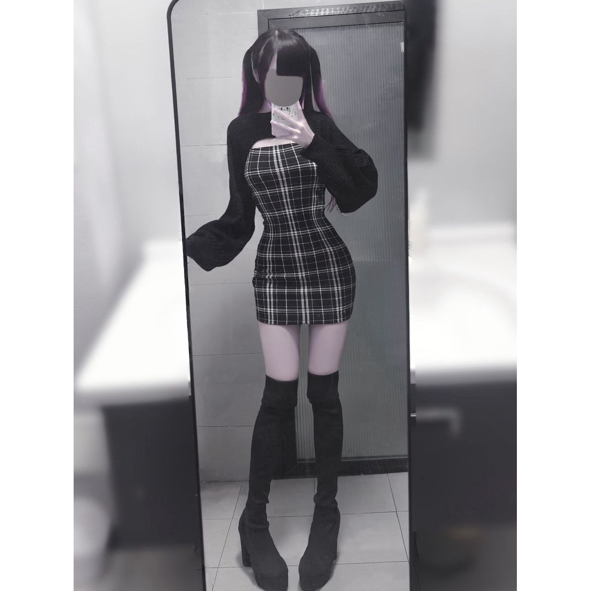 日系清楚系毛衣开衫+格纹吊带裙套装小众辣妹修身显瘦两件套新款