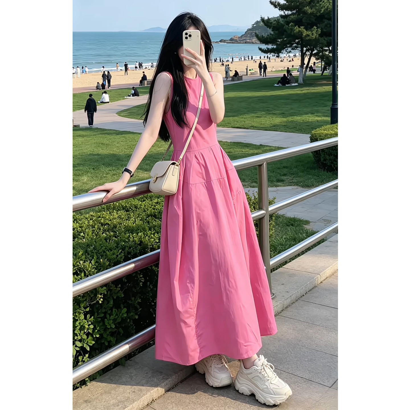 法式高级感粉色无袖背心连衣裙子女夏季2026年新款巨好看爆款长裙