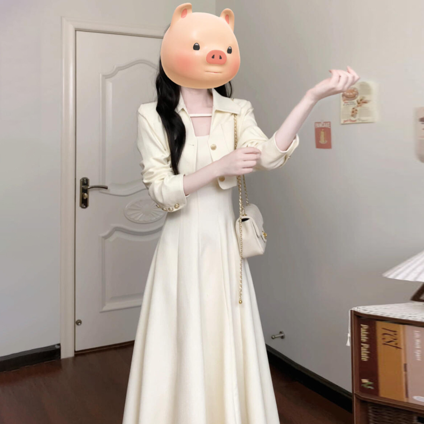 西装吊带小个子香风连衣裙子女装2026新款早春穿搭高级感套装长裙