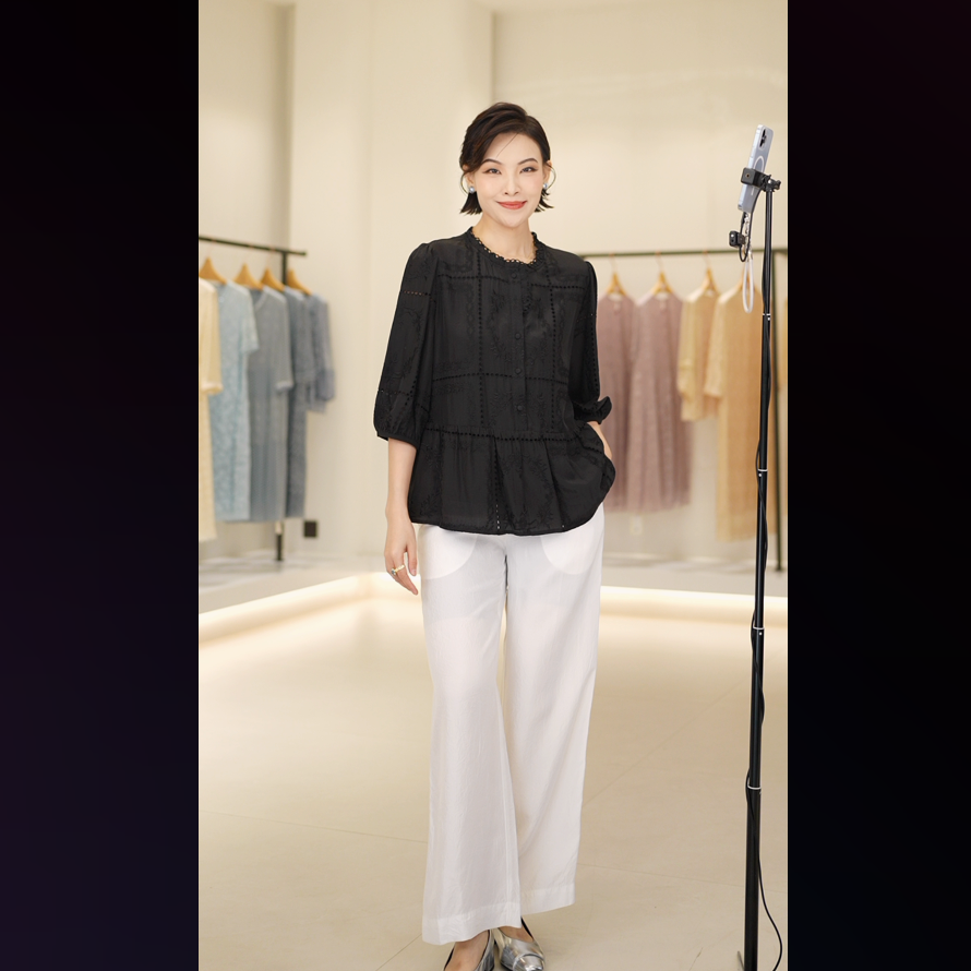 【希文优选】E5280恩纳斯绣花真丝衬衫七分袖桑蚕丝上衣