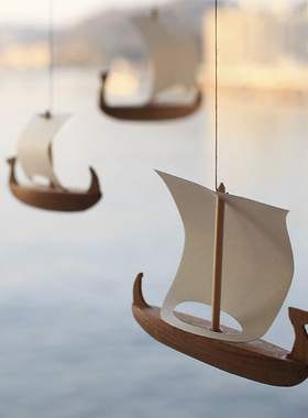 丹麦Flensted Mobiles 海盗船柚木帆船空中吊饰动态平衡挂饰北欧
