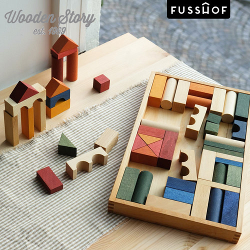 波兰Wooden Story 积木搭建玩具原木彩色儿童益智建构蒙氏早教