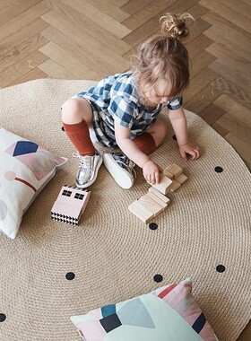 丹麦Ferm Living 圆形黄麻地毯三角几何地图印花儿童游戏地垫北欧