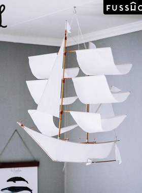 美国设计师品牌 白色帆船风筝空中挂饰创意海盗船模型原装进口
