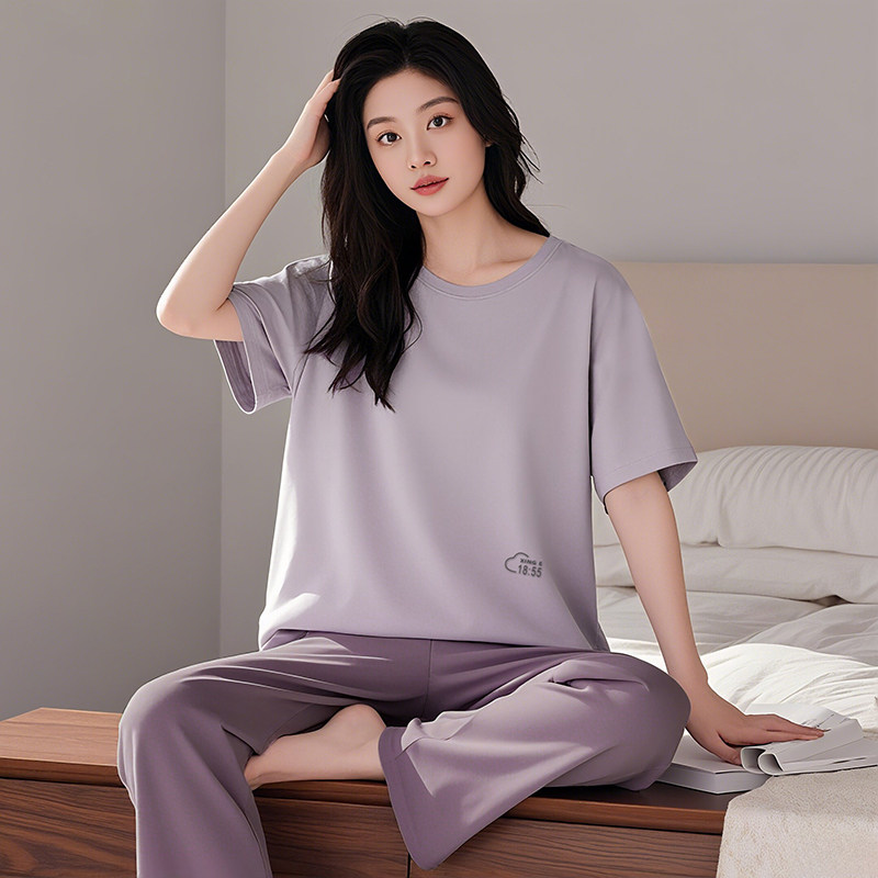 D夏季新莫代尔棉情侣家居服男女圆领短袖柔软亲肤居家套装休闲长