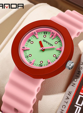 Sanda品牌手表进口机芯防水石英表撞色立体盘考试儿童学生手表