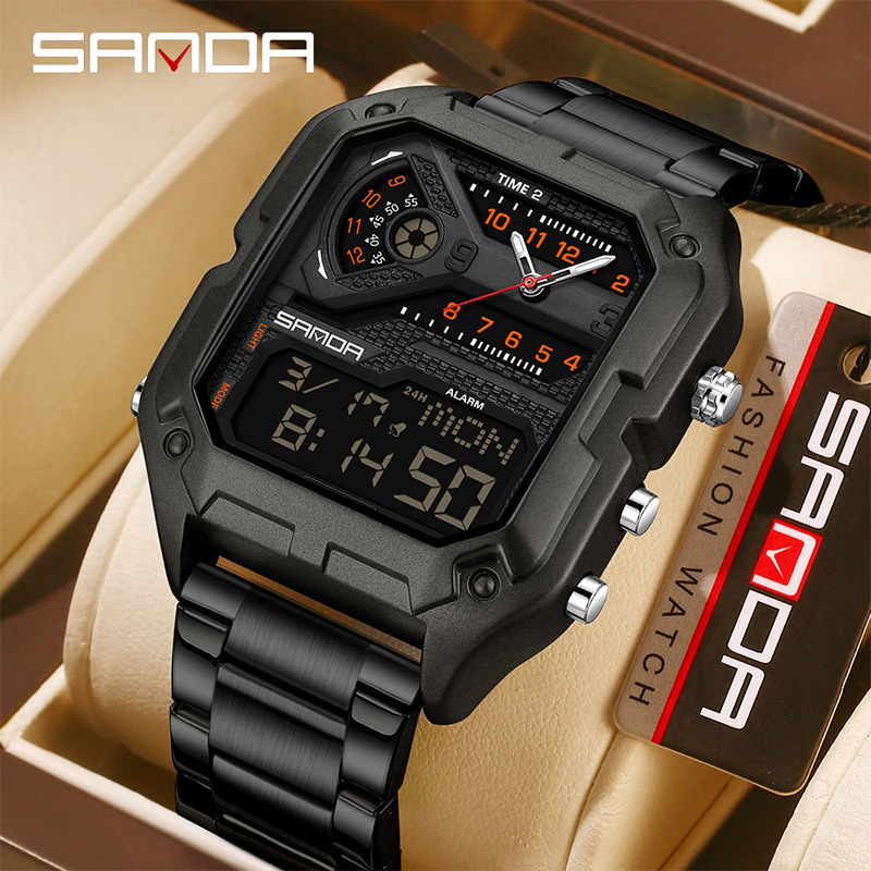 三达三地时间手表多男士夜光创意