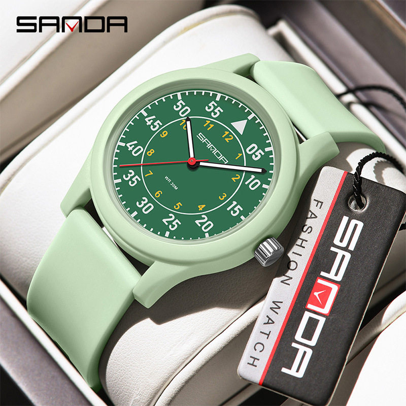 三达学生硅胶考试手表男女初中防水高考静音简约指针腕表男款女款