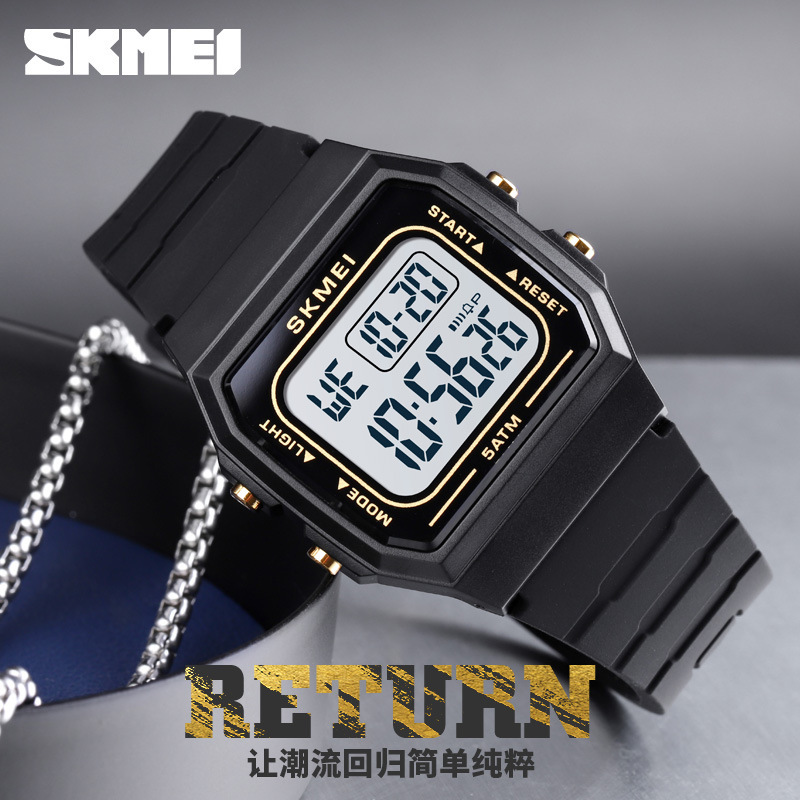 时刻美时尚多功能电子表 夜光计时秒表休闲运动情侣防水电子手表