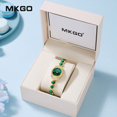 陌佧高品牌腕表孔雀绿宝石镶钻珠宝防水手链表时尚 高级感女士手表