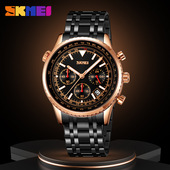 手表日期钢带防水时尚 时刻美新款 男士 男表多功能计时三眼腕表夜光