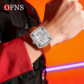 OFNS创意学生男士 手表潮酷六针星期石英表方形夜光三眼腕表日期男