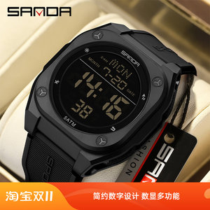 三达外贸手表简约数字多功能闹钟电子表休闲夜光防水学生手表男士