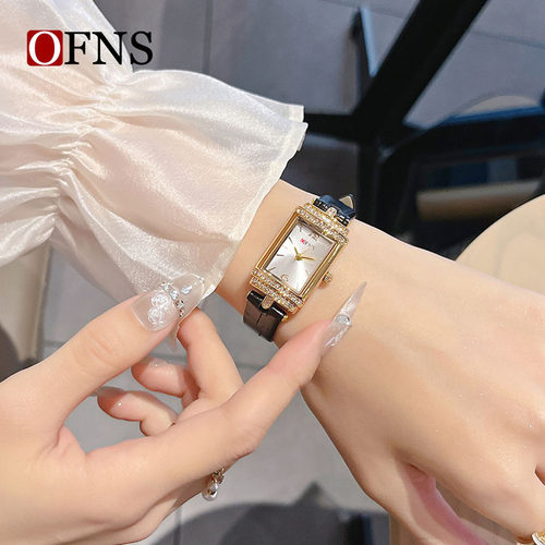 OFNS超薄女士手表镶钻精美小方盘