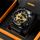 时刻美手表经典 黑金运动时尚 双显学生电子手表女防水学生党手表潮