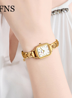 OFNS经典复古手表女轻奢合金ins风石英表30M防水轻薄方形手链表