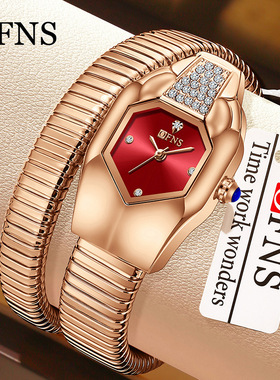 Ofns创意蛇头手镯表新品小众镶钻高颜值手表女士防水欧美石英表