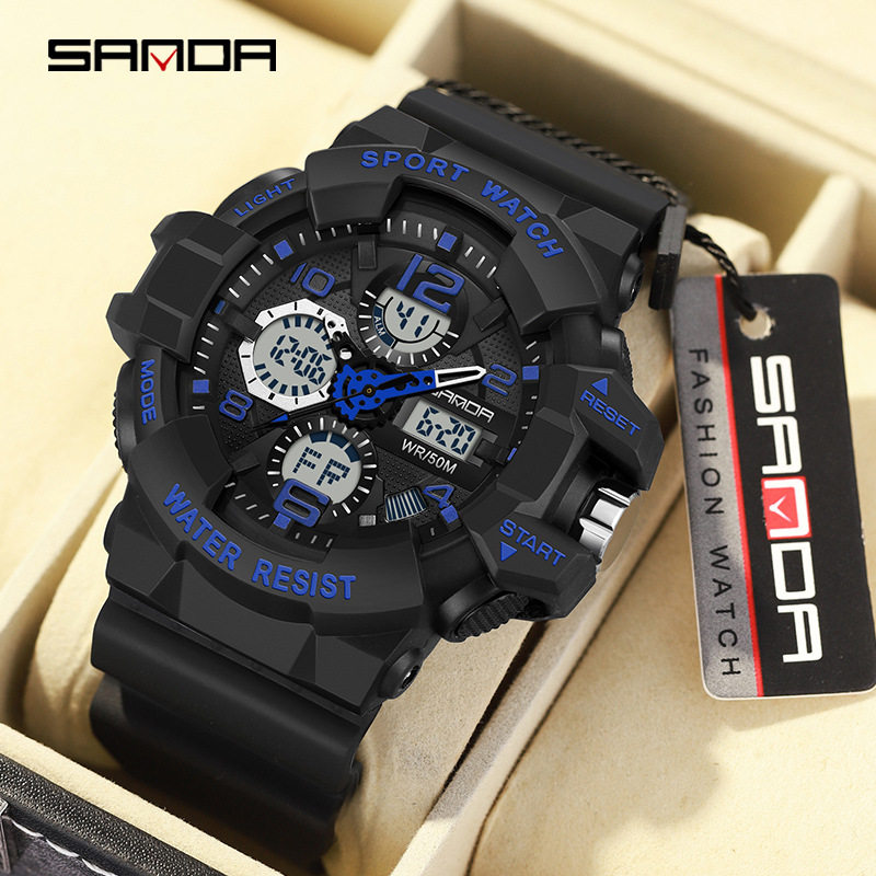 三达双显手表防水青少年学生运动潮流韩版电子表男款创意个性腕表