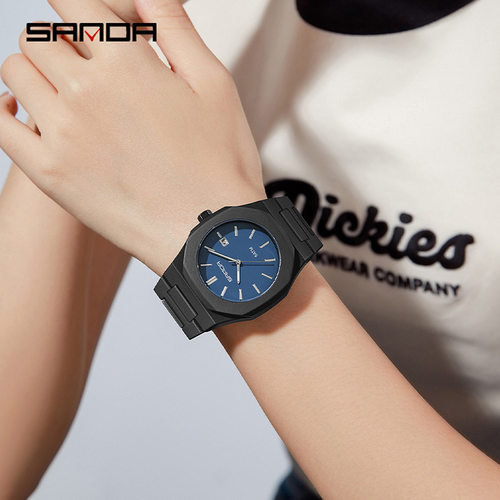 SANDA爆款石英表经典黑白色时尚