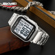 SKMEI时刻美男士 时尚 钢带手表闹铃双时间运动防水夜光方形电子表